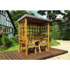 Charles Taylor Wooden Garden Henley Twin Seat Arbour Grey With Grey Cushion -Plants outlet store FU102702 3 d3c1