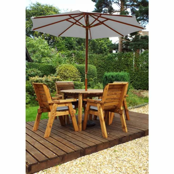 Charles Taylor Wooden Garden Four Seater Round Table Set With Grey Cushion 3 Charles Taylor Wooden Garden Four Seater Round Table Set With Grey Cushion