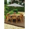 Charles Taylor Wooden Garden Six Seater Circular Table Set With Grey Cushion And Parasol -Plants outlet store FU102706 1 7998