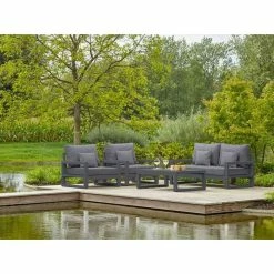 Lagos Weatherproof Corner Sofa Set In Grey By Norfolk Leisure