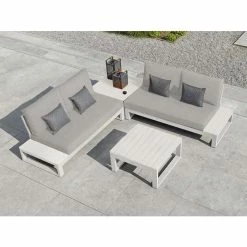Lagos Weatherproof Corner Sofa Set With Side Tables In White By Norfolk Leisure