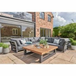 Nevada Weatherproof Corner Sofa Set With Square Table In Grey By Norfolk Leisure