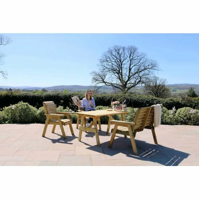 Wooden Charlotte Rectangle Table With 1 Bench And 2 Chairs 4 Wooden Charlotte Rectangle Table With 1 Bench And 2 Chairs - Image 2