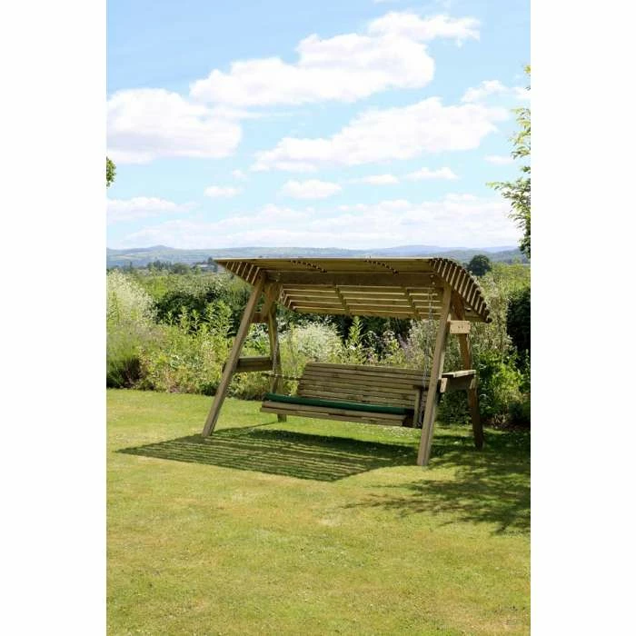 Wooden Miami 3 Seater Swing Seat And Green Pad 3 Wooden Miami 3 Seater Swing Seat And Green Pad