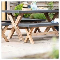 Rustic Cement & Acacia Wood 8 Seater Dining Set With Benches By Primrose Living -Plants outlet store FU17146 2 13b7