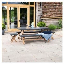 Rustic Cement & Acacia Wood 8 Seater Dining Set With Benches By Primrose Living -Plants outlet store FU17146 5 5d66
