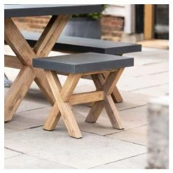 Rustic Cement & Acacia Wood 8 Seater Dining Set With Benches By Primrose Living -Plants outlet store FU17146 7 389a