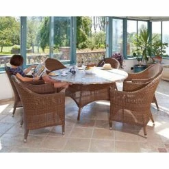 Alexander Rose San Marino 6 Seater Round Garden Furniture Set With Wicker Armchairs