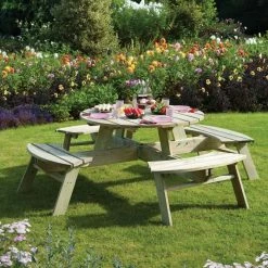 Eight Seater Round Wooden Picnic Table By Rowlinson®