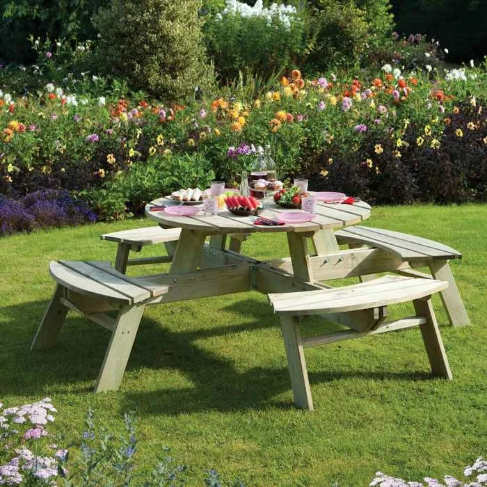 Eight Seater Round Wooden Picnic Table By Rowlinson® 3 Eight Seater Round Wooden Picnic Table By Rowlinson®