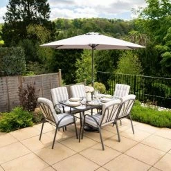 Hadleigh 6 Seater Stone Glass Garden Dining Furniture Set In Grey By Hectare