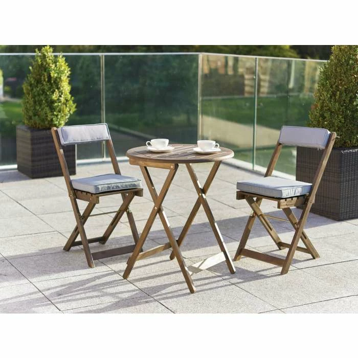 Raffles Acacia Bistro Set With Cushions Woodland Grey 4 Raffles Acacia Bistro Set With Cushions Woodland Grey - Image 2