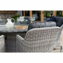 2x Luxury Rattan Rounded Back Dining Chairs In Light Grey By Primrose Living -Plants outlet store FU90043 rounded back dining chair light grey 2 baa3