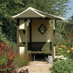 Haven Wooden Three Seater Corner Arbour With Green And White Detailing By Rowlinson® - 2.5m 8 Haven Wooden Three Seater Corner Arbour With Green And White Detailing By Rowlinson® - 2.5m -Plants outlet store GS0337 add image 1 5cdd