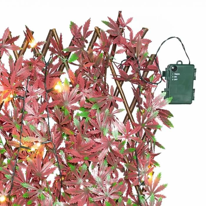 Extendable Artificial Red Acer Fencing Screening Trellis With LEDs 2.0m X 1.0m (6ft 7in X 3ft 3in) - By Papillon™ 6 Extendable Artificial Red Acer Fencing Screening Trellis With LEDs 2.0m X 1.0m (6ft 7in X 3ft 3in) - By Papillon™ - Image 4