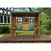 Wentworth Wooden Three Seater Arbour With Cushions And Canvas Canopy - 2.3m, Green -Plants outlet store GS9364 1 d164