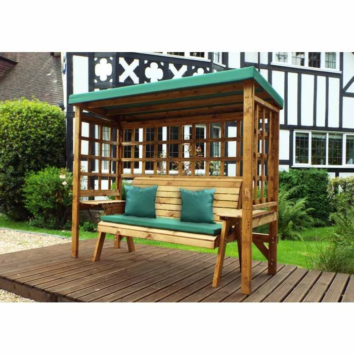Wentworth Wooden Three Seater Arbour With Cushions And Canvas Canopy - 2.3m, Green 4 Wentworth Wooden Three Seater Arbour With Cushions And Canvas Canopy - 2.3m, Green - Image 2
