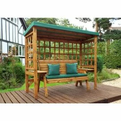 Wentworth Wooden Three Seater Arbour With Cushions And Canvas Canopy - 2.3m, Green 7 Wentworth Wooden Three Seater Arbour With Cushions And Canvas Canopy - 2.3m, Green -Plants outlet store GS9364 3 0772