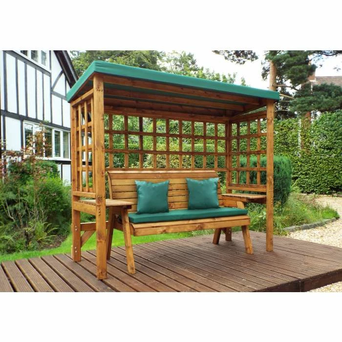 Wentworth Wooden Three Seater Arbour With Cushions And Canvas Canopy - 2.3m, Green 5 Wentworth Wooden Three Seater Arbour With Cushions And Canvas Canopy - 2.3m, Green - Image 3