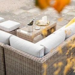 'Peony' Luxury Rattan 7 Seater Modular Garden Sofa Set With Coffee Table And Footstools By Primrose Living -Plants outlet store NAtural FU102234 3 SofaCloseCornerFlower 1463