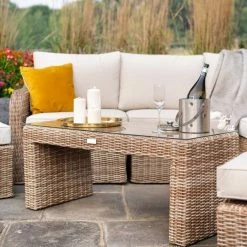 'Peony' Luxury Rattan 7 Seater Modular Garden Sofa Set With Coffee Table And Footstools By Primrose Living -Plants outlet store NAtural FU102234 6 CoffeeTable2 9f25