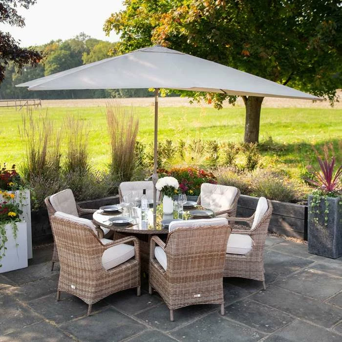 Luxury Rattan 6 Seater Circular Garden Dining Set By Primrose Living 3 Luxury Rattan 6 Seater Circular Garden Dining Set By Primrose Living