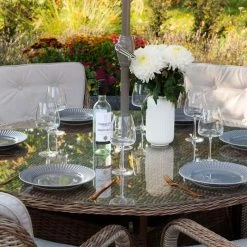 Luxury Rattan 6 Seater Circular Garden Dining Set By Primrose Living 8 Luxury Rattan 6 Seater Circular Garden Dining Set By Primrose Living -Plants outlet store Natural FU102219 3 TableClose 512c