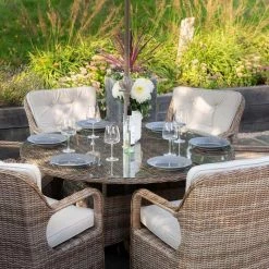 Luxury Rattan 6 Seater Circular Garden Dining Set By Primrose Living 7 Luxury Rattan 6 Seater Circular Garden Dining Set By Primrose Living -Plants outlet store Natural FU102219 4 TableSide fbac