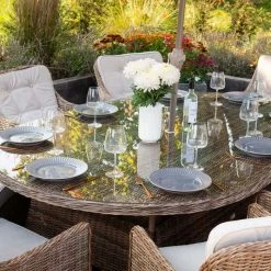 Luxury Rattan 8 Seater Oval Garden Dining Set By Primrose Living -Plants outlet store Natural FU102220 4 TableClose2 62a4