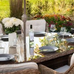 Luxury Rattan 8 Seater Oval Garden Dining Set By Primrose Living -Plants outlet store Natural FU102220 5 TableClose 07d4