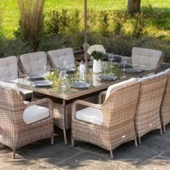Luxury Rattan 8 Seater Rectangular Garden Dining Set With Parasol By Primrose Living -Plants outlet store Natural FU102221 6 FullSetClose ee01