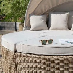 'Peony' Luxury Rattan Modular Daybed Sofa Set With Retractable Canopy By Primrose Living -Plants outlet store Natural FU102222 2 CushionwithSunglasses 3a65