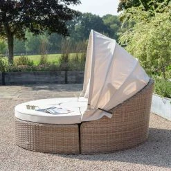 'Peony' Luxury Rattan Modular Daybed Sofa Set With Retractable Canopy By Primrose Living -Plants outlet store Natural FU102222 3 DaybedSide 75d6