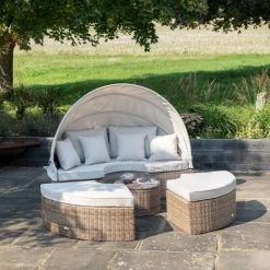 'Peony' Luxury Rattan Modular Daybed Sofa Set With Retractable Canopy By Primrose Living -Plants outlet store Natural FU102222 4 FullSet2 8d2f