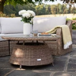 'Peony' Luxury Rattan 5 Seater Modular Garden Sofa Set With Open Coffee Table And Footstools By Primrose Living -Plants outlet store Natural FU102223 2 Table 438f