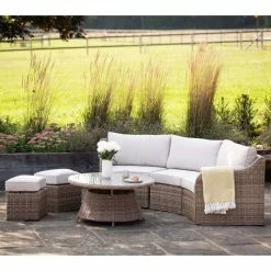 'Peony' Luxury Rattan 5 Seater Modular Garden Sofa Set With Open Coffee Table And Footstools By Primrose Living -Plants outlet store Natural FU102223 4 FullSet2 1e11