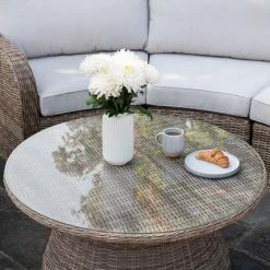 'Peony' Luxury Rattan 5 Seater Modular Garden Sofa Set With Open Coffee Table And Footstools By Primrose Living -Plants outlet store Natural FU102223 8 Table c53b