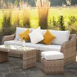 'Peony' Luxury Rattan 5 Seater Modular Garden Sofa Set With Coffee Table And Footstools By Primrose Living -Plants outlet store Natural FU102227 4 FullSetClose 82b3