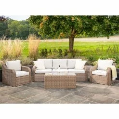'Peony' Luxury Rattan 5 Seater Modular Garden Sofa Set With Coffee Table By Primrose Living