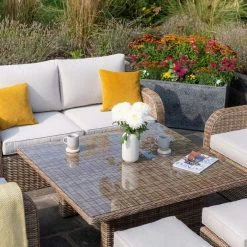 'Peony' Luxury Rattan 6 Seater Modular Garden Sofa Set With Square Rising Table And Parasol By Primrose Living 19 'Peony' Luxury Rattan 6 Seater Modular Garden Sofa Set With Square Rising Table And Parasol By Primrose Living -Plants outlet store Natural FU102230 1 Table 500c