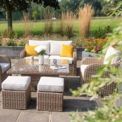 'Peony' Luxury Rattan 6 Seater Modular Garden Sofa Set With Square Rising Table And Parasol By Primrose Living 17 'Peony' Luxury Rattan 6 Seater Modular Garden Sofa Set With Square Rising Table And Parasol By Primrose Living -Plants outlet store Natural FU102230 8 FullSetCloseFlower 56b2