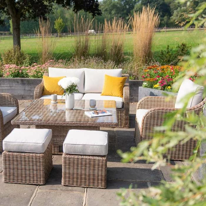 'Peony' Luxury Rattan 6 Seater Modular Garden Sofa Set With Square Rising Table And Parasol By Primrose Living 9 'Peony' Luxury Rattan 6 Seater Modular Garden Sofa Set With Square Rising Table And Parasol By Primrose Living - Image 7