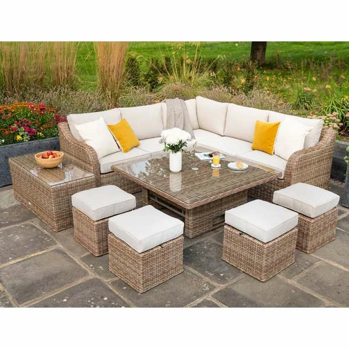 'Peony' Luxury Rattan 9 Seater Modular Garden Sofa Set With Square Rising Table And Footstools By Primrose Living 4 'Peony' Luxury Rattan 9 Seater Modular Garden Sofa Set With Square Rising Table And Footstools By Primrose Living - Image 2
