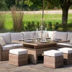 'Peony' Luxury Rattan 9 Seater Modular Garden Sofa Set With Rising Rectangular Table And Footstools By Primrose Living -Plants outlet store Natural FU102237 8 FullSetClose 2ac7