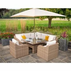 'Peony' Luxury Rattan 7 Seater Modular Garden Sofa Set With Square Rising Table By Primrose Living