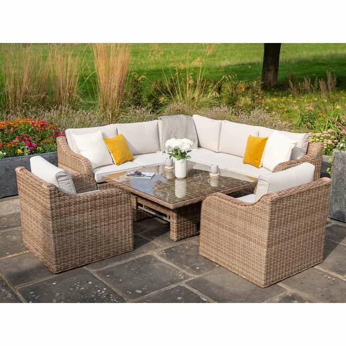 'Peony' Luxury Rattan 7 Seater Modular Garden Sofa Set With Square Rising Table By Primrose Living 4 'Peony' Luxury Rattan 7 Seater Modular Garden Sofa Set With Square Rising Table By Primrose Living - Image 2