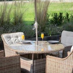 Luxury Rattan 4 Seater Circular Garden Dining Set By Primrose Living -Plants outlet store Natural FU102218 2 Close bc68