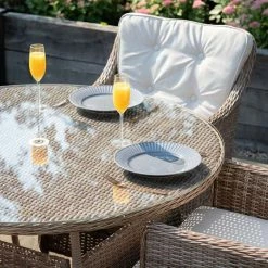 Luxury Rattan 4 Seater Circular Garden Dining Set By Primrose Living -Plants outlet store Natural FU102218 3 TableClose f14b