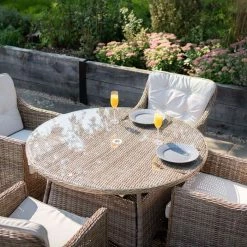 Luxury Rattan 4 Seater Circular Garden Dining Set By Primrose Living -Plants outlet store Natural FU102218 4 SetCloseNoPara 4b21