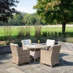 Luxury Rattan 4 Seater Circular Garden Dining Set By Primrose Living -Plants outlet store Natural FU102218 5 FullSetNoPara 62ae